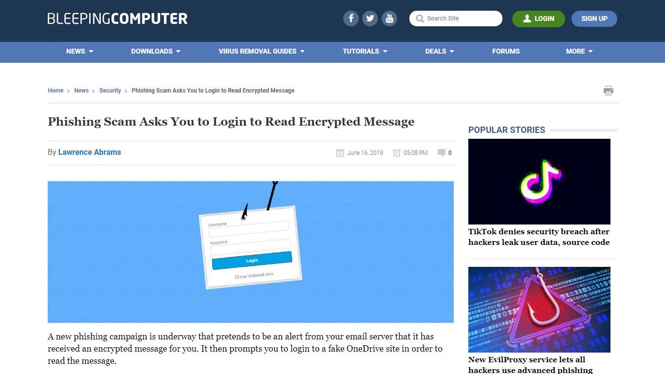 Phishing Scam Asks You to Login to Read Encrypted Message